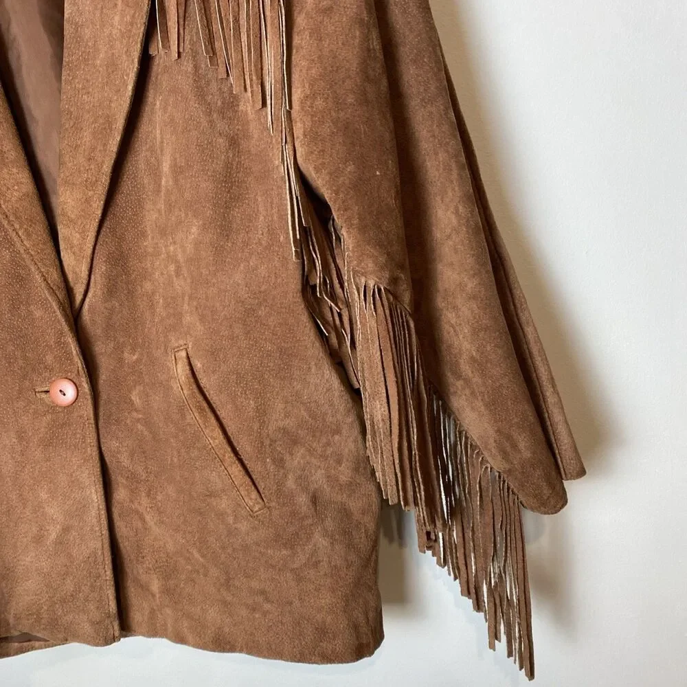 Vintage Leather Suede Fringe Jacket Women Large Brown Western Americana Cowgirl - Picture 4 of 8